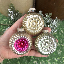 VTG Shiny Brite Mercury Glass Christmas Ornaments Bumpy Double Indent Lot 3 MCM picture