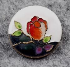 VTG 1980 Cloisonne Red Rose Pin Brooch Pendant Hallmark Cards White Green... picture
