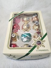 Vintage Pyramid Glass Christmas Ornaments 12 Count Reflector Balls Original Box picture