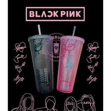 New Starbucks Studded Cold Drink Cup Black & Pink with Box 24oz Rhinestone Mug picture