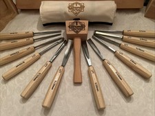 12 Gouge Carving Set W/ Mallet Case Hand Made Professionally Sharpened White Ash picture