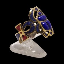 Egyptian Scarab Ring Lapis Lazuli Gold Tone Replica Handmade Jewelry Gift picture