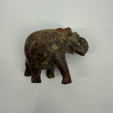 Vintage Carved Soapstone Elephant Figurine Raised Trunk Natural Stone Decor picture