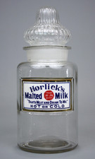 Antique Horlick's Malted Milk Glass Jar w/ Label & Lid, Late 19th-Early 20th C. picture