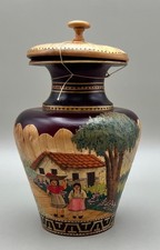 VTG Handcrafted Woven Wood Vase Folk Art Jar with Lid of Latin America Signed picture