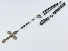 Vintage AFCO Sterling Silver AB Black Beaded Crystal Rosary 43g 21.5 Inch Length picture