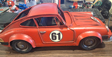 RUSTIC 1970's RETRO VINTAGE #61 RED PORSCHE 911 STYLE METAL RACE CARS, 1/18 picture
