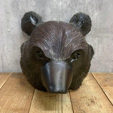Vintage Japanese Wood Carved Bear Mask Hokkaido Folk Art Wall Hanging Showa picture