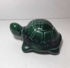 Vintage Turtle Coin Bank Art Pottery Glazed 5.5” Signed Green Dated 1972 SS picture