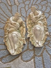 Pair Of Beautiful Vintage Plaster Wall Plaque Lovers Art Nouveau Style picture
