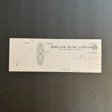 Vintage Midland Bank Limited Blank Cheque Liverpool Dale St Stamp Duty Paid Rare picture
