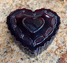 Vintage Avon 1876 Cape Cod Ruby Red Glass Heart Trinket Box Lidded Dish NIB⁠ picture
