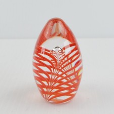 Vintage Studio Ahus Sweden Art Glass Egg Paperweight Red Swirl - 1997 Signed picture