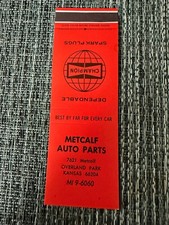 Vintage Champion Spark Plugs Metcalf Auto Parts Kansas Matchbook Ad MI 9-0960 picture