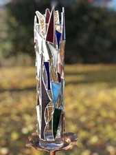 Gorgeous Unique Art Stained Glass Vase 12” Tall picture