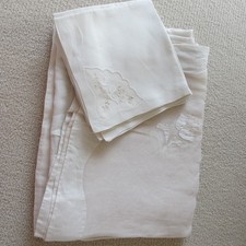 VTG. MADIERA TABLECLOTH +8 NAPS ORGANDY LINEN APPLIQUE 86