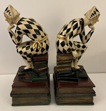Pair Of 1920s Antique Harlequin French Hand Painted Jester Bookends  picture