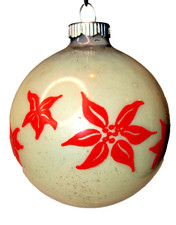 VTG 50's Glass POINSETTIA Flower Pictured Ball Christmas Ornament Shiny Brite picture