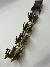 Vintage Solid Brass Christmas Sleigh With 8 Reindeer RARE W/Box picture
