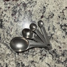 Vintage Aluminum Metal Nesting Oval Measuring Spoons With Ring US Std Set of 4 picture