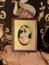 Vintage 1930s–1940s Handmade Ribbonwork Lady Portrait, Framed picture