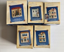 HALLMARK NOSTALGIC HOUSES & SHOPS LOT OF 5 MIB WITH CARDS picture