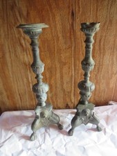 large antique Victorian Ornate  brass pricket candlesticks picture