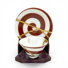 Kintsugi Sake Cup And Saucer Japanese Porcelain Mini Gold Crack Art Growth Gift picture
