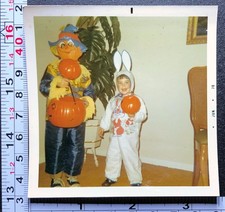 1970 Children HALLOWEEN Costumes Bunny Vintage Color Photograph Snapshot picture