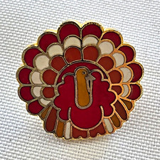 Vintage 1987 Hallmark Thanksgiving Turkey Enamel Lapel Pin Gold Tone Ballou Back picture