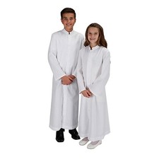 Altar Server Cassock White, Size 9'' Polyester & Cotton Fabric Church Vestment picture