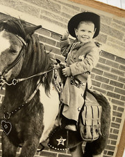 Vintage 1962 3 Year Old Boy on Pony Dressed as Cowboy Hat Boots Country Martin picture