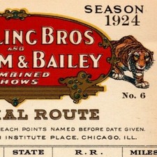 Scarce 1924 Ringling Bros. B&B Circus Route Card Chicago Indianapolis St. Louis picture
