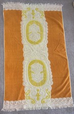 VTG Large SELSA Scalloped Floral Bath Towel Yellow Cream Orange Fringed 48”x 28” picture