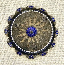Very Rare Vintage Norwegian Silver Gilt Filigree Blue Enamel Footed Pin Tray picture