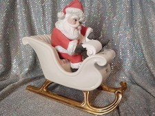 Vintage Atlantic Mold 12” Christmas Sleigh White And Gold W/ Ceramic Santa picture
