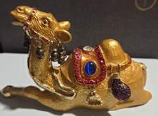 Vintage QIFU Trinket Box Camel Gold Tone Metal Enamel With Jewels Rhinestone picture