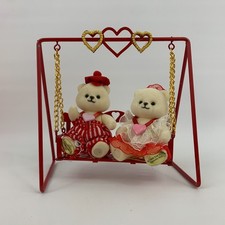Vintage Enesco Flocked White Loving Bears on Swing Figure 1986 Love Valentines picture