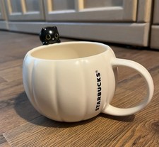 Starbucks Halloween 2026 Ceramic Mug Black Cat Figure Cream White Pumpkin 12oz picture
