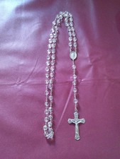 Vtg Sterling Silver Rosary Aurora Borealis AB Crystal Bead Crucifix Cross 19