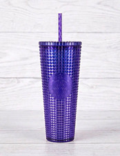 NWT 2023 Starbucks Cobalt Blue Grid Studded Venti 24oz Cold Cup Tumbler Straw picture