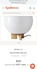 West Elm Globe Table Lamp Antique Brass Mid Century Modern Milk Glass Orb 16