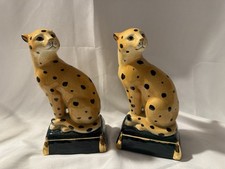 Vintage Made in Japan Ceramic Cheetah Leopard Figurines Pair 8.5” Yellowstone picture