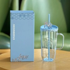NEW Starbucks 2025 China Eastern Garden Blue Triangle 22oz Glass Straw Cup Gifts picture