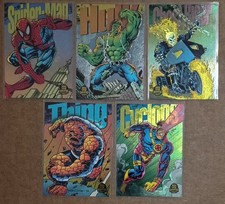 5 x 1994 Marvel Universe POWER BLAST Partial Set 5/9: Spiderman + Hulk + Thing + picture