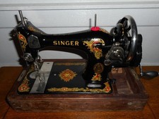 ANTIQUE SINGER SEWING MACHINE MODEL 128 ' LA VENCEDORA ', HAND CRANK, SERVICED picture