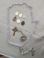 LOT Vintage Religious Catholic Medals, Crucifix Necklace and Rosary  picture