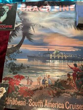 Vintage Grace Lines 1950s Caribbean Cruise Travel Poster Thick Stock 24x40 New picture