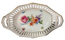 Bavaria Schumann Trinket Dish Bowl Tray Porcelain Reticulated Floral Five Inch picture