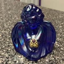 Fenton Cobalt Blue Iridescent Glass Guardian Angel Figurine 4” picture